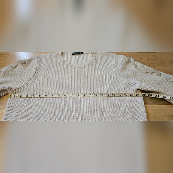 LRL Ralph Lauren Cream Sweater with Lace Up Sleeves - Picture 6 of 8